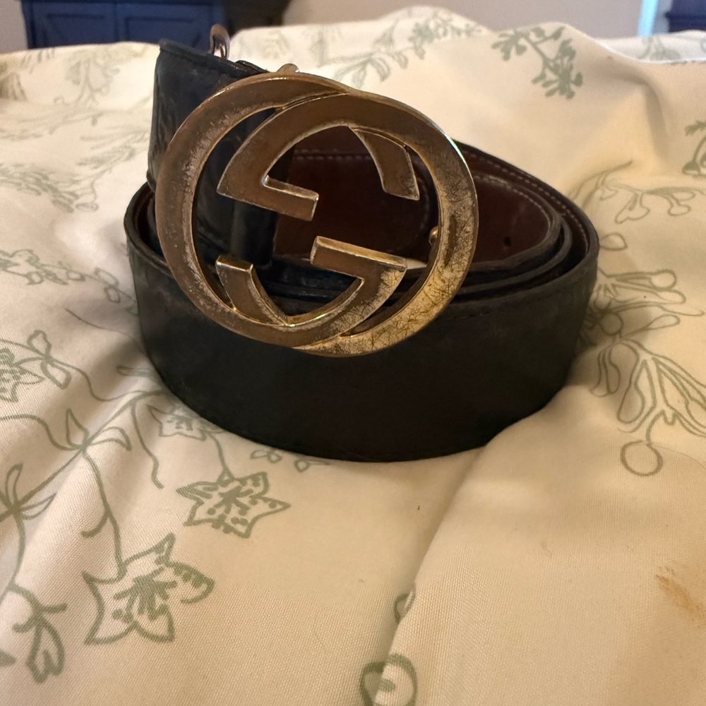 Gucci Black Leather Belt with Gold Double G Buckle